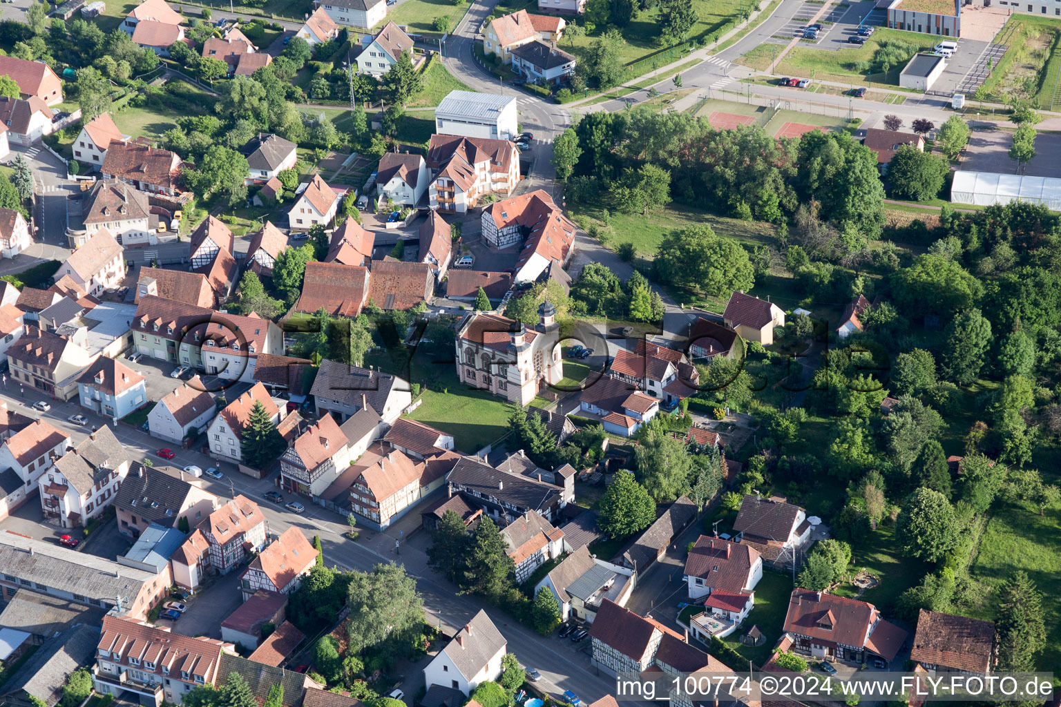 Soultz-sous-Forêts in the state Bas-Rhin, France from above