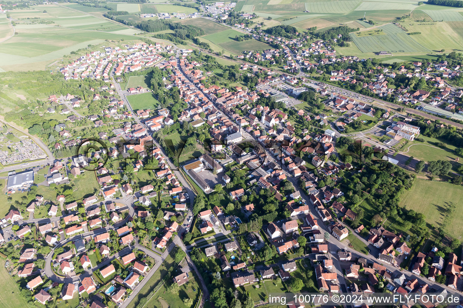 Soultz-sous-Forêts in the state Bas-Rhin, France seen from above