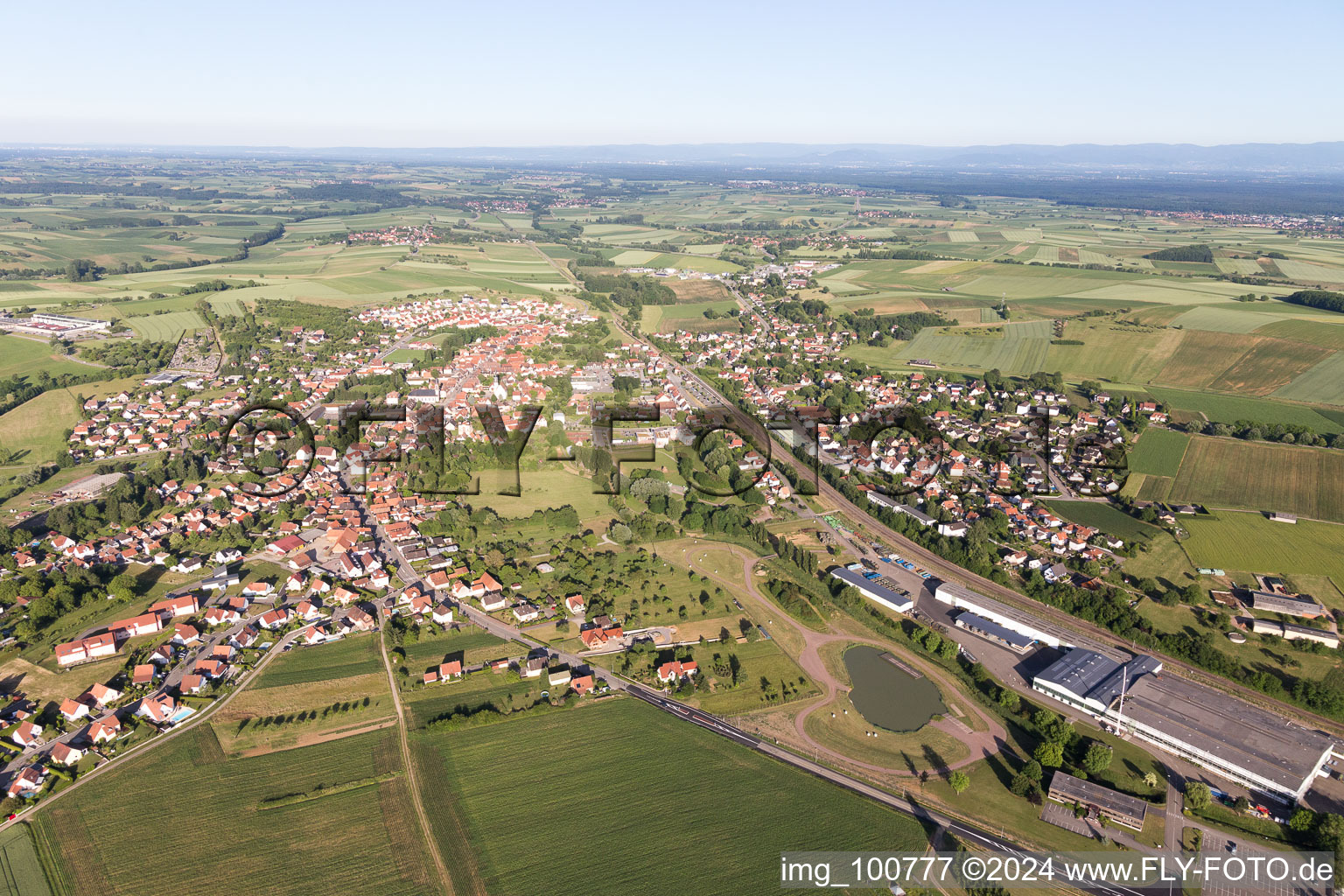 Aerial photograpy of Kutzenhausen in the state Bas-Rhin, France