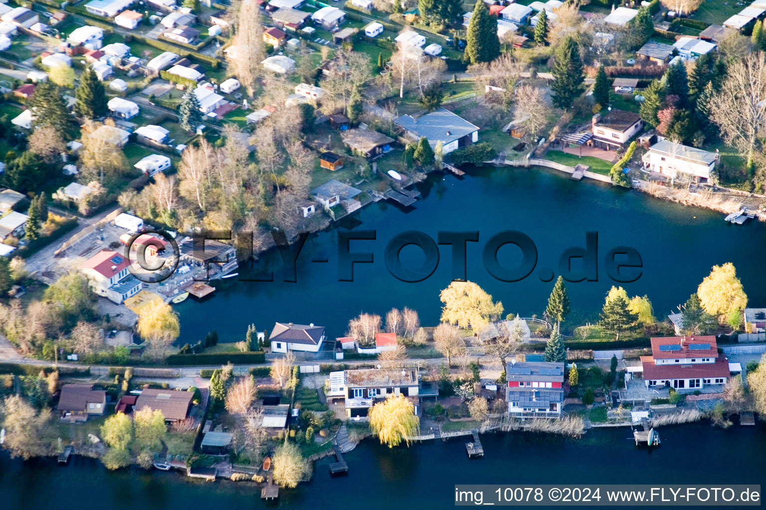 Blue Adriatic recreation area in Altrip in the state Rhineland-Palatinate, Germany from above