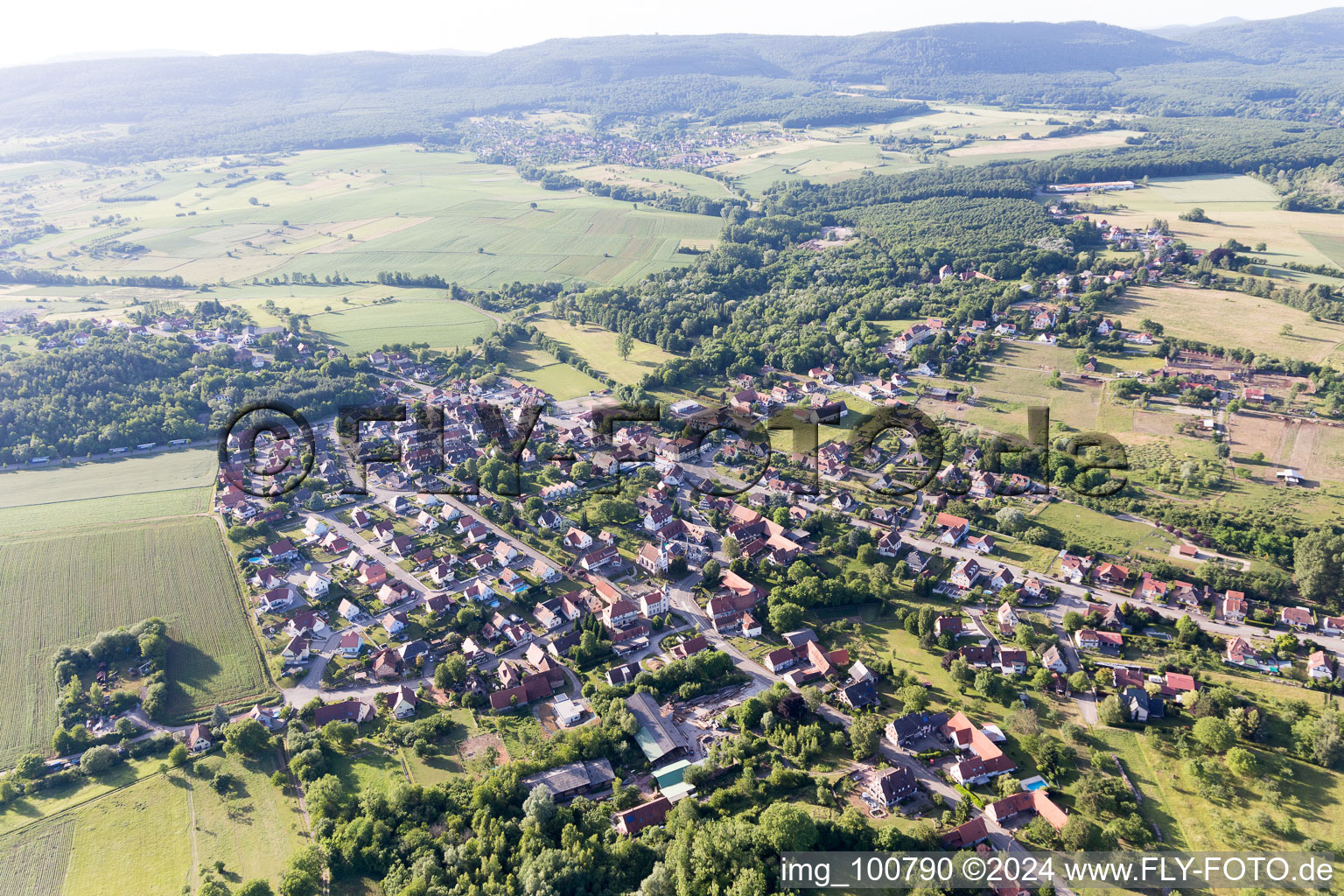 Aerial view of Merkwiller-Pechelbronn in the state Bas-Rhin, France