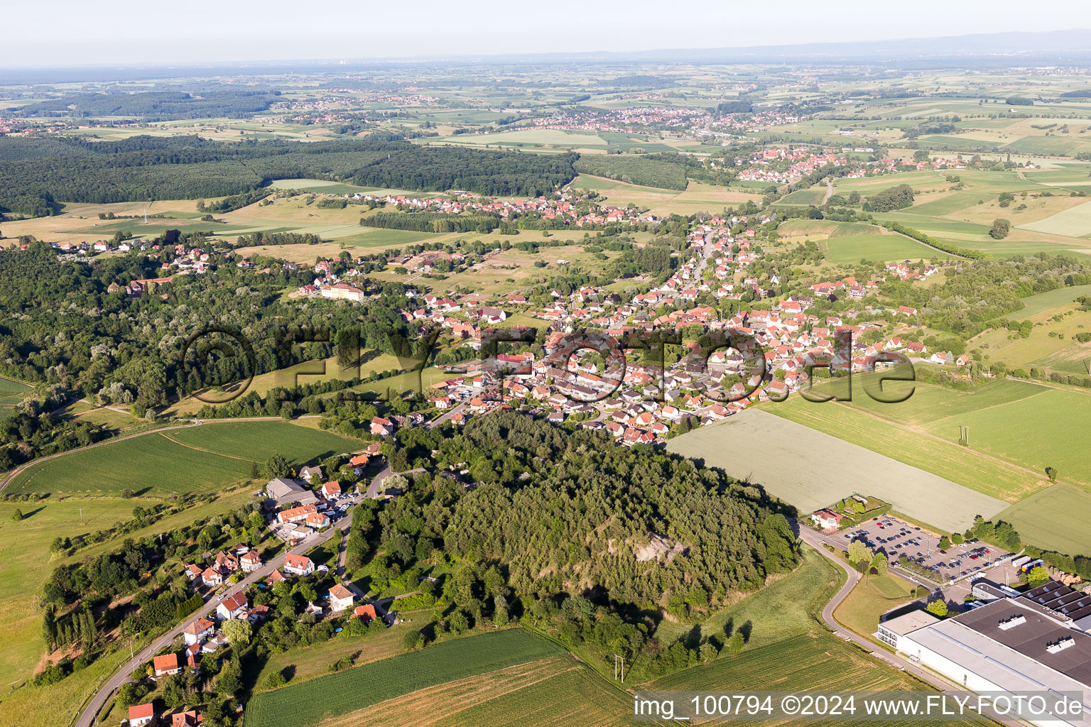 Town View of the streets and houses of the residential areas in Merkwiller-Pechelbronn in Grand Est, France