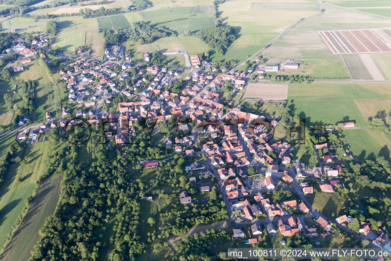 Morsbronn-les-Bains in the state Bas-Rhin, France from above