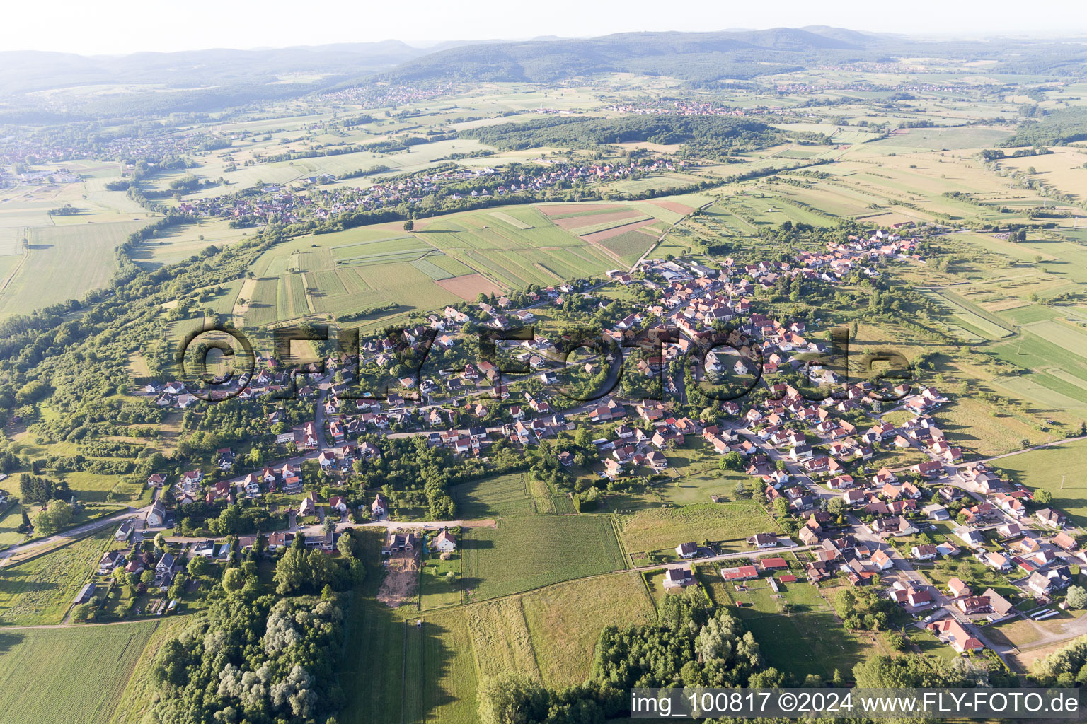 Oblique view of Gunstett in the state Bas-Rhin, France