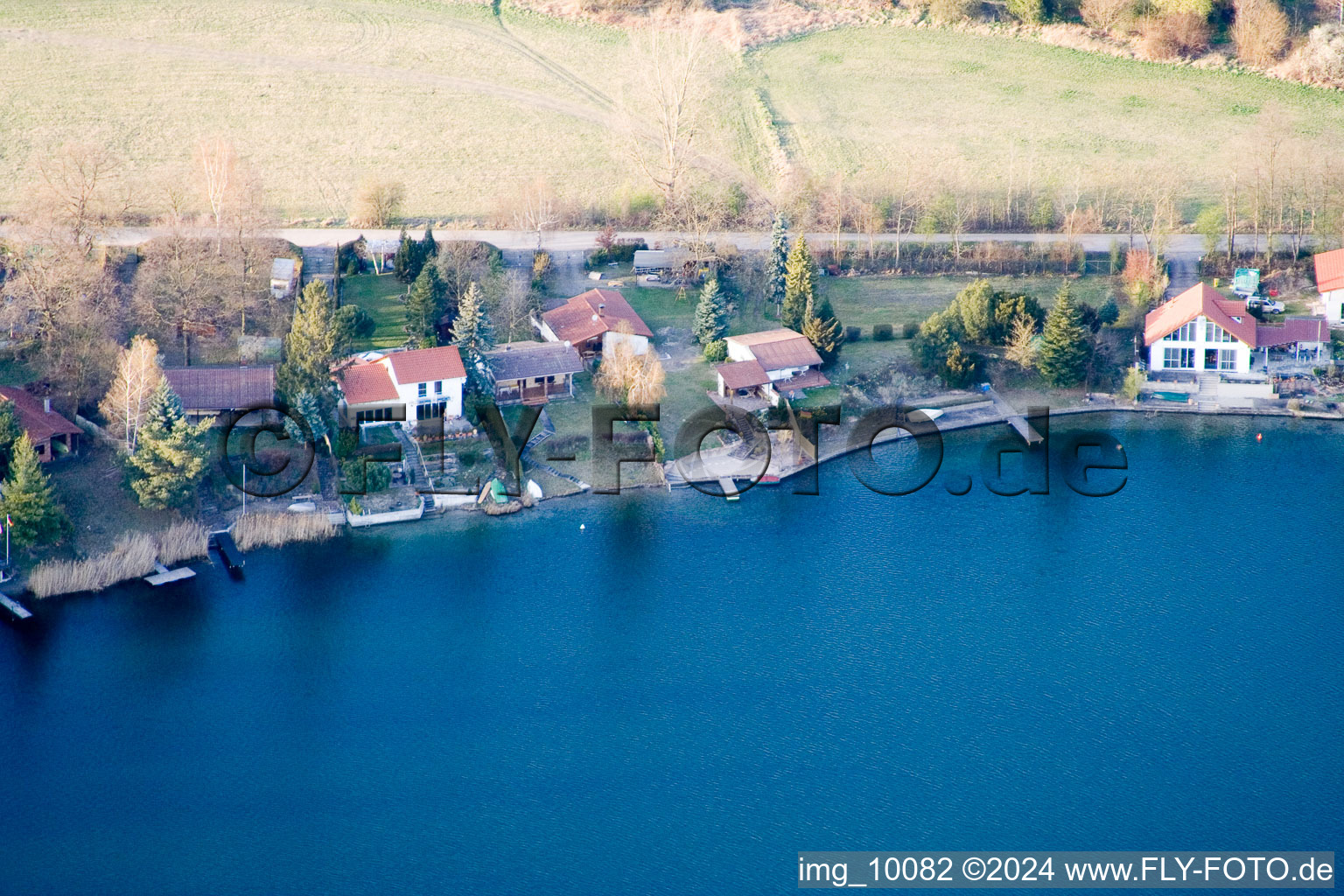 Blue Adriatic recreation area in Altrip in the state Rhineland-Palatinate, Germany seen from above