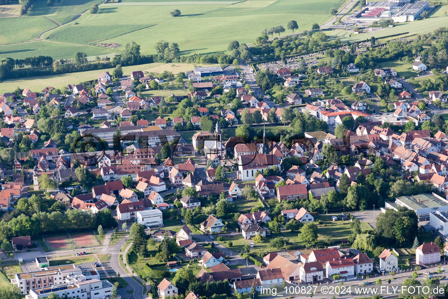 Soultz-sous-Forêts in the state Bas-Rhin, France from the plane