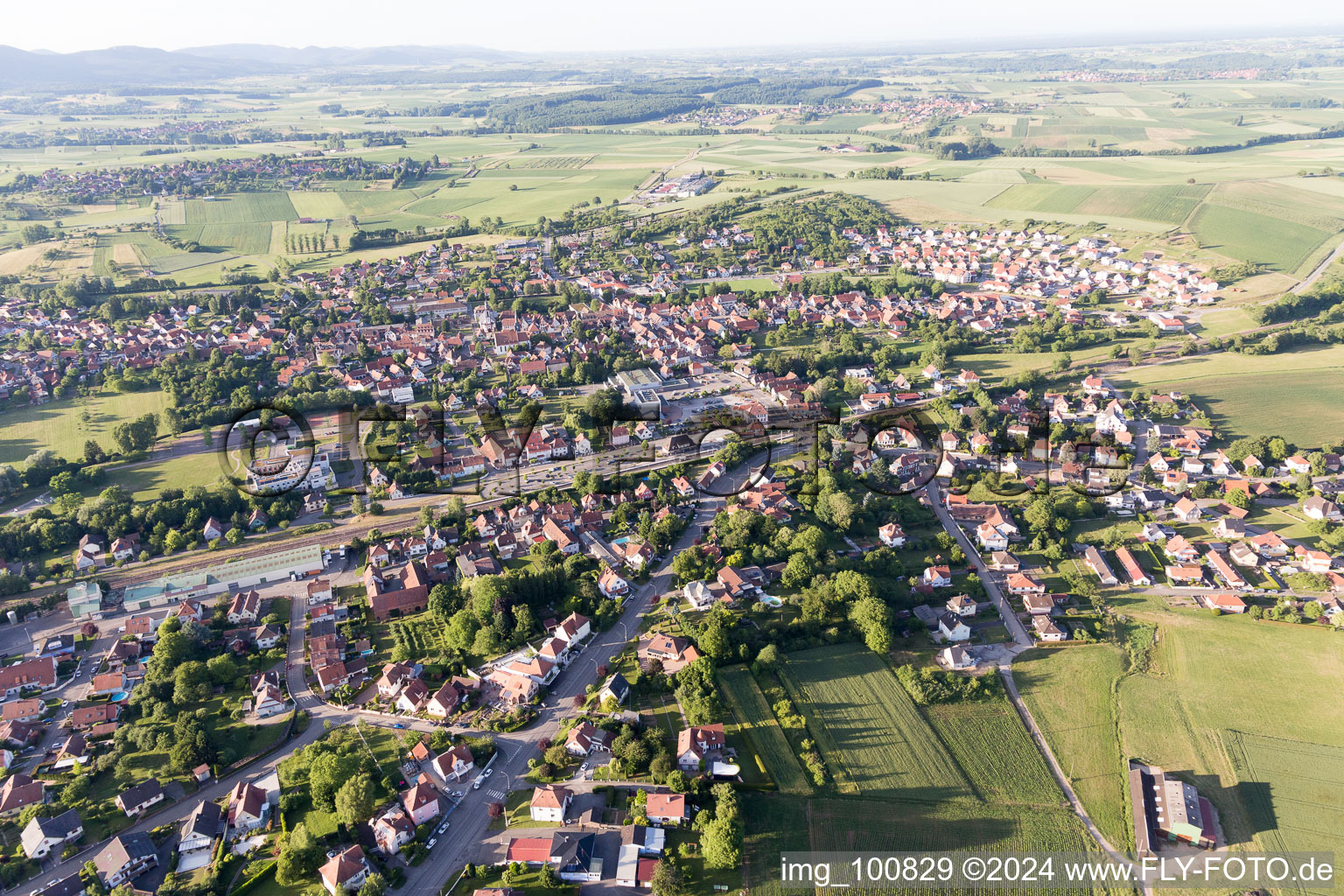 Soultz-sous-Forêts in the state Bas-Rhin, France viewn from the air