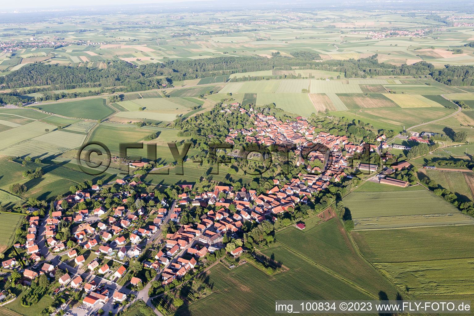 Hunspach in the state Bas-Rhin, France seen from above