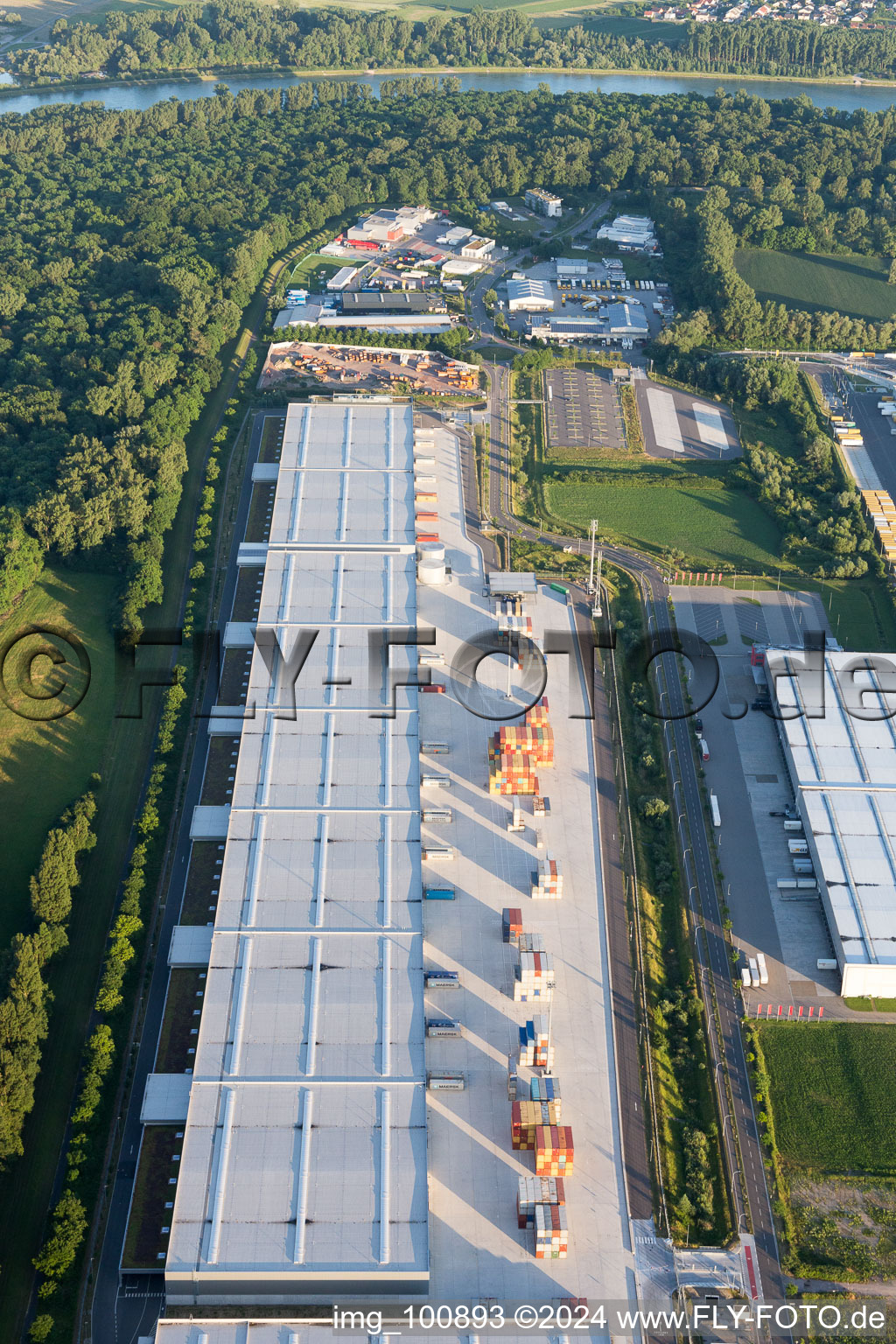 Drone recording of Industrial area at the airport in Speyer in the state Rhineland-Palatinate, Germany