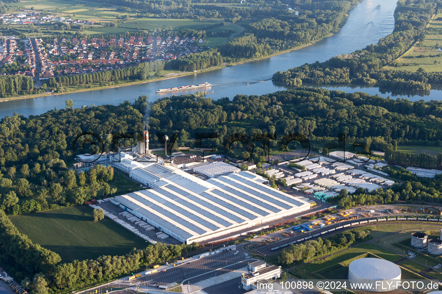 Industrial area at the airport in Speyer in the state Rhineland-Palatinate, Germany from a drone