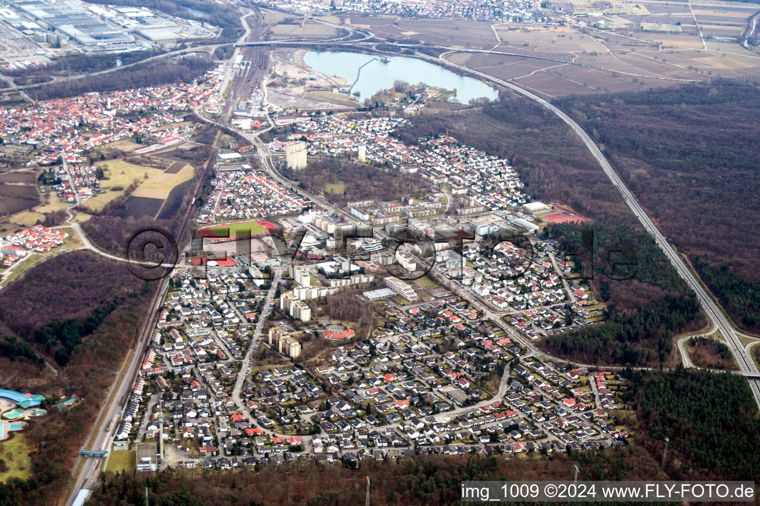 Dorschberg from the northwest in Wörth am Rhein in the state Rhineland-Palatinate, Germany