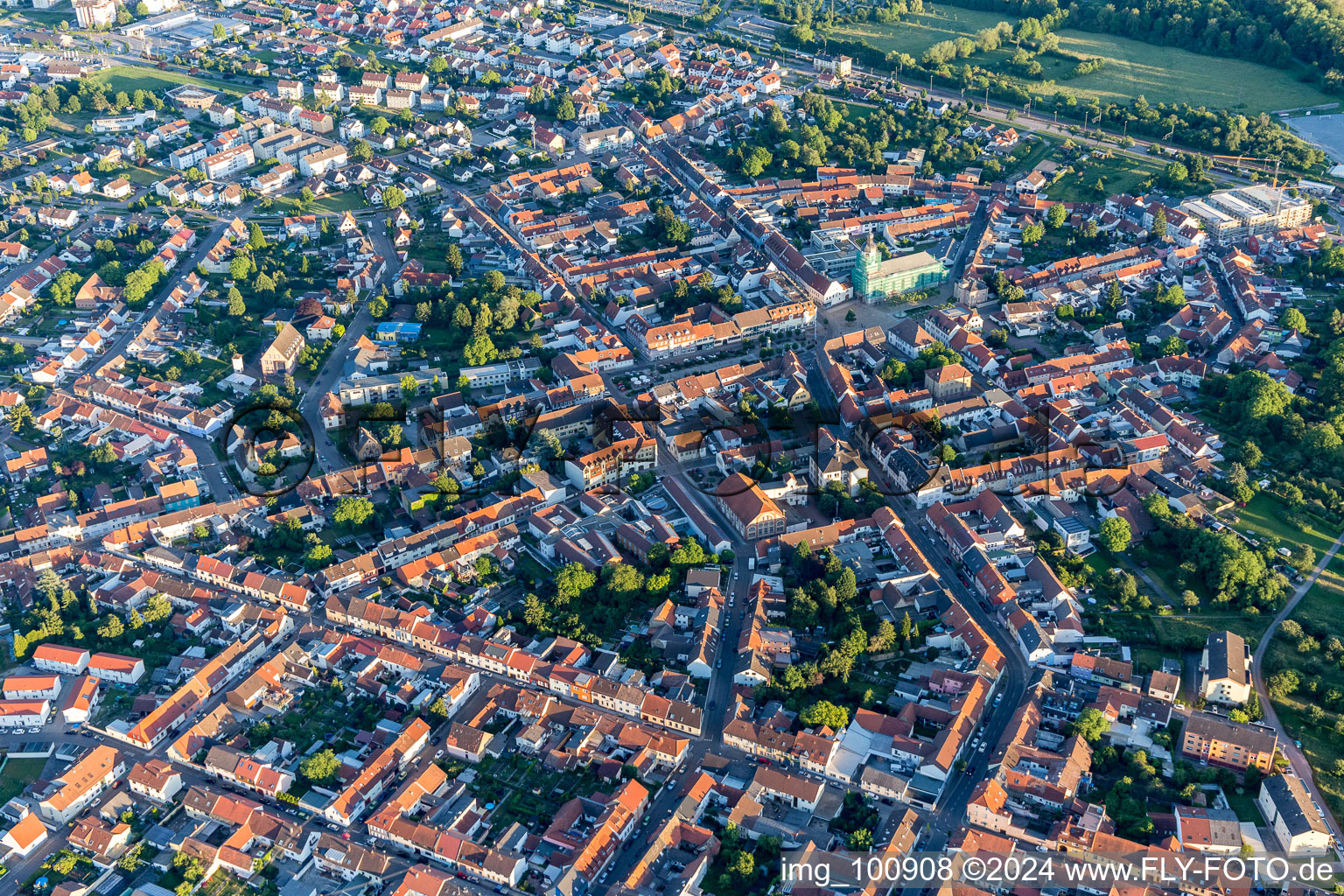 Philippsburg in the state Baden-Wuerttemberg, Germany from the plane