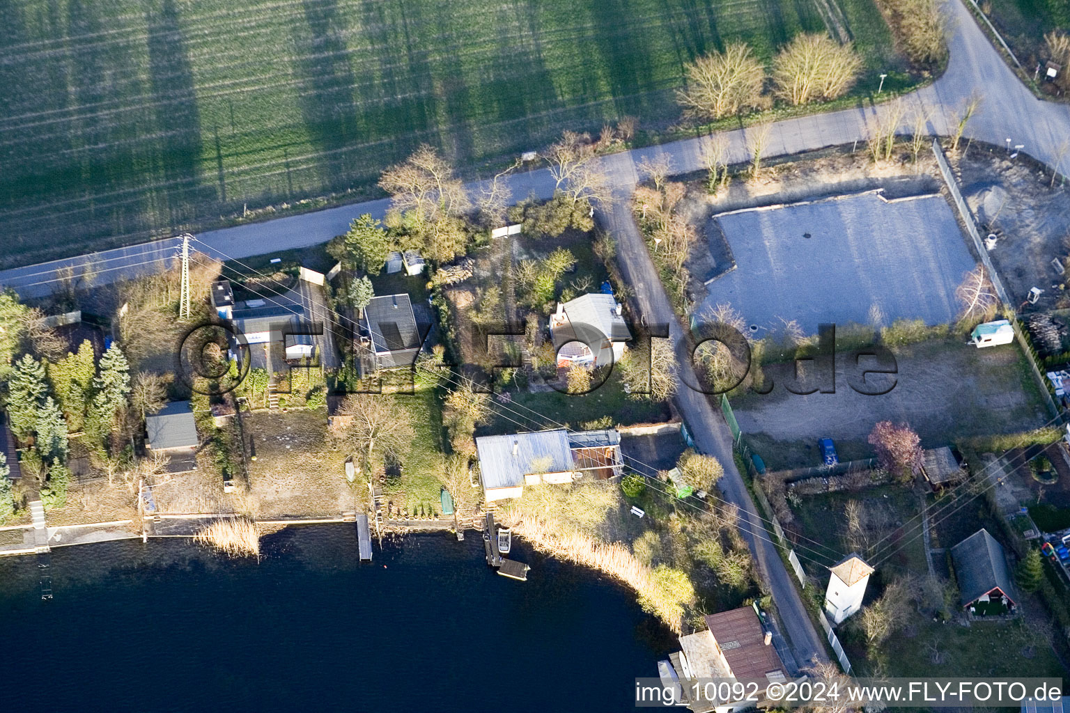 Blue Adriatic recreation area in Altrip in the state Rhineland-Palatinate, Germany viewn from the air