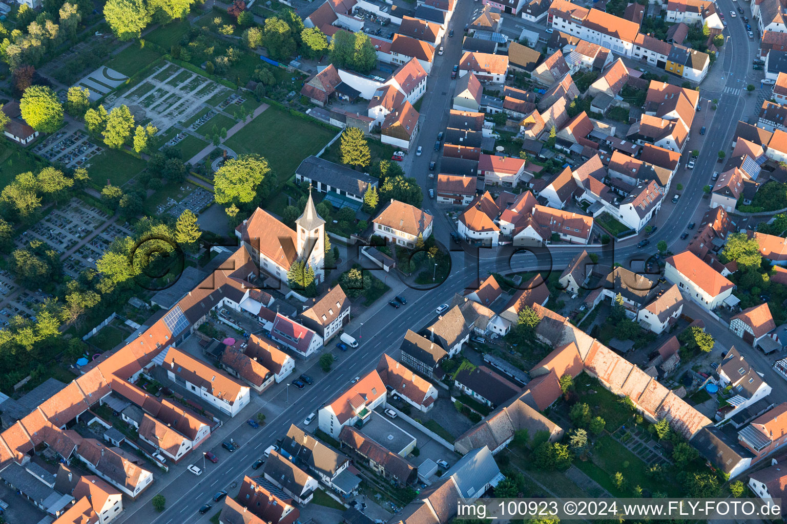 Oblique view of Main Street in the district Liedolsheim in Dettenheim in the state Baden-Wuerttemberg, Germany