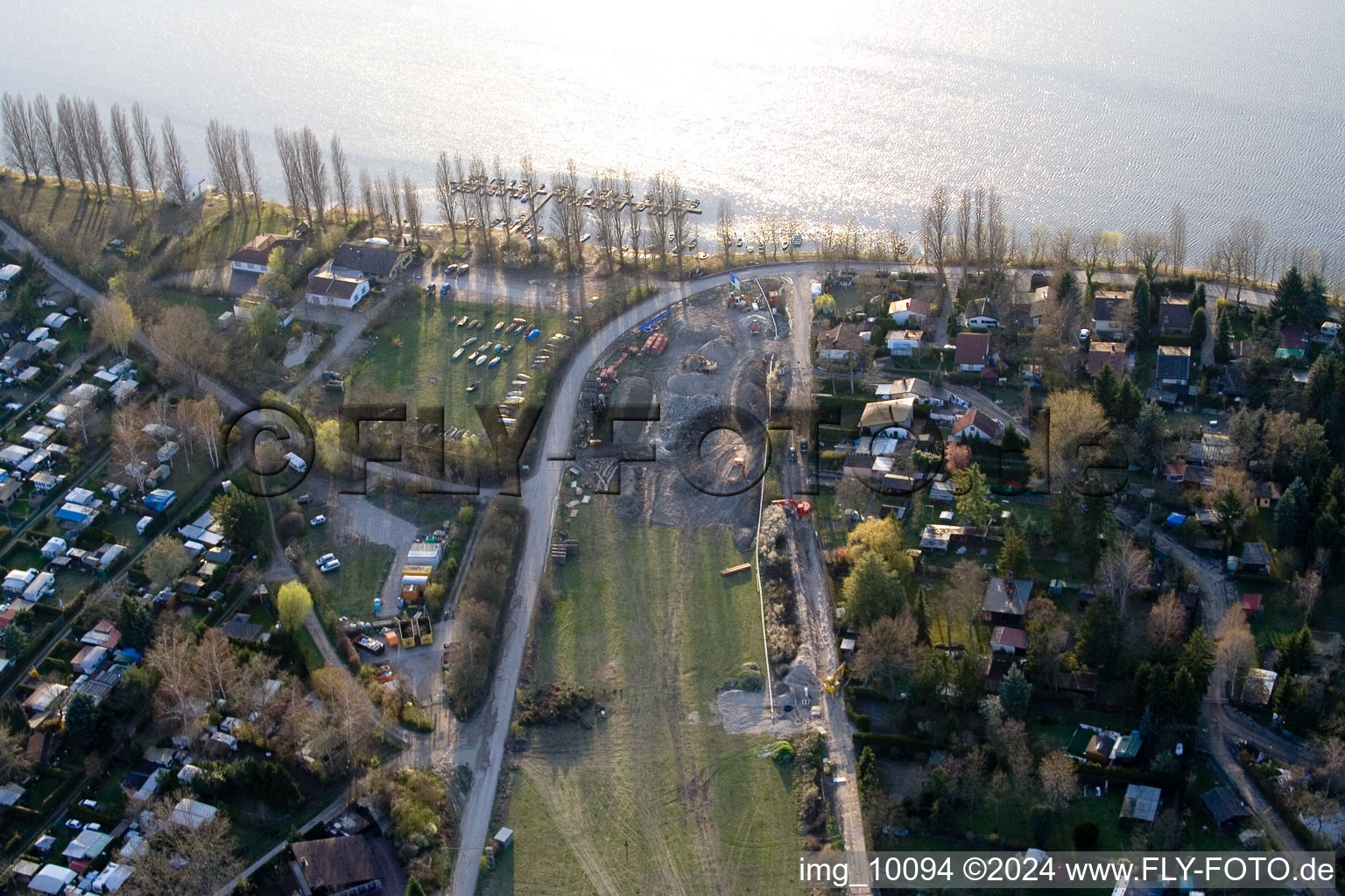 Drone recording of Blue Adriatic recreation area in Altrip in the state Rhineland-Palatinate, Germany