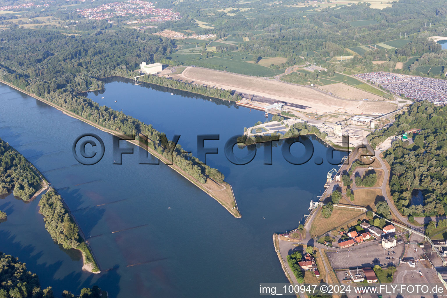 Harbor in Lauterbourg in the state Bas-Rhin, France from above