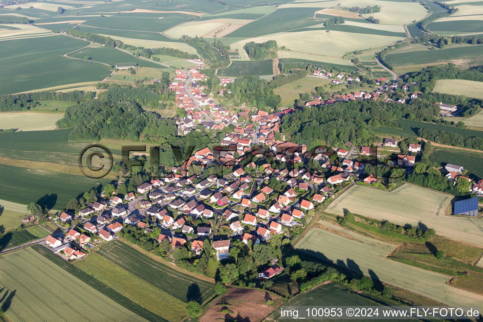 Neewiller-près-Lauterbourg in the state Bas-Rhin, France viewn from the air