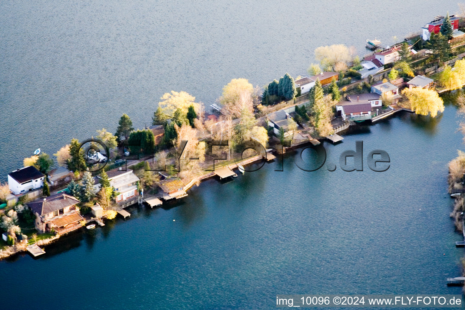 Blue Adriatic recreation area in Altrip in the state Rhineland-Palatinate, Germany from the drone perspective