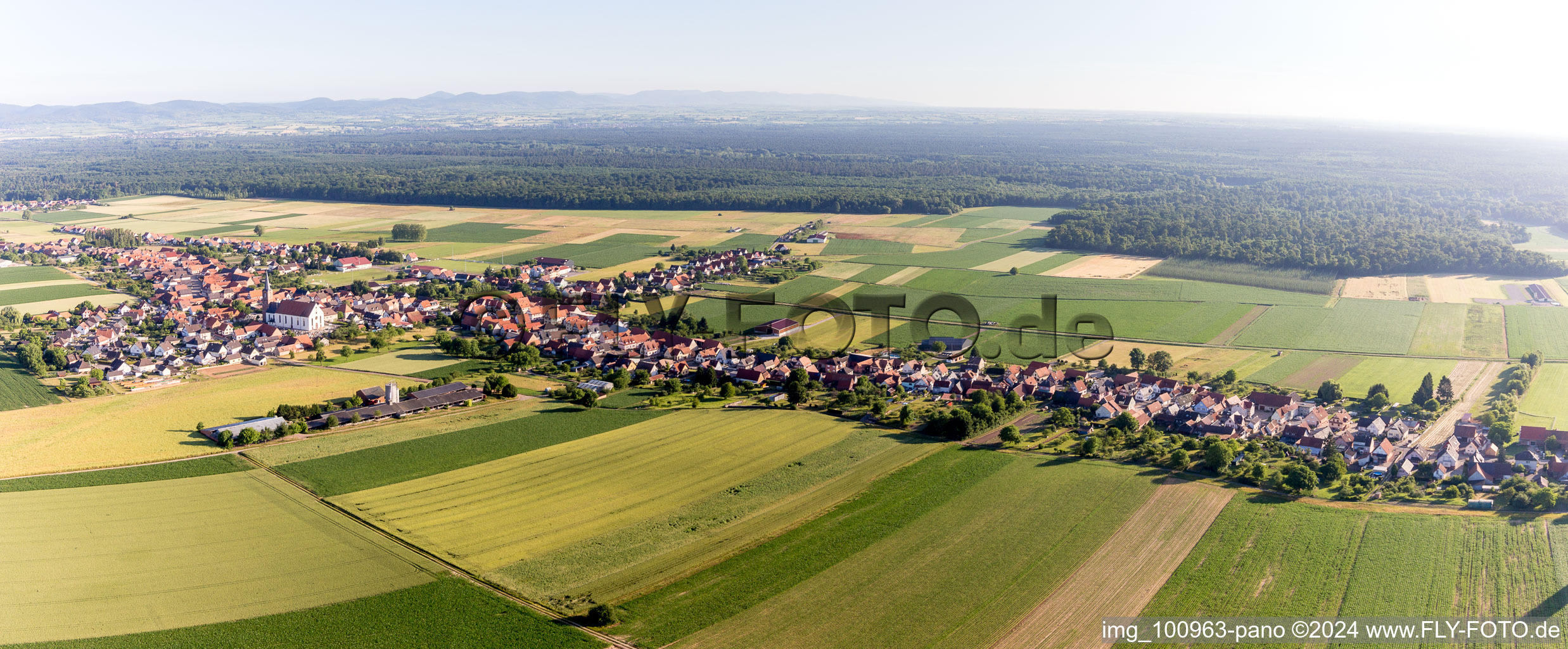 Panoramic perspective of the Longest Village in Alsace in Schleithal in Grand Est, France