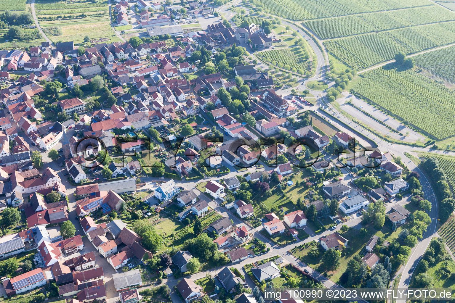 District Schweigen in Schweigen-Rechtenbach in the state Rhineland-Palatinate, Germany from the drone perspective
