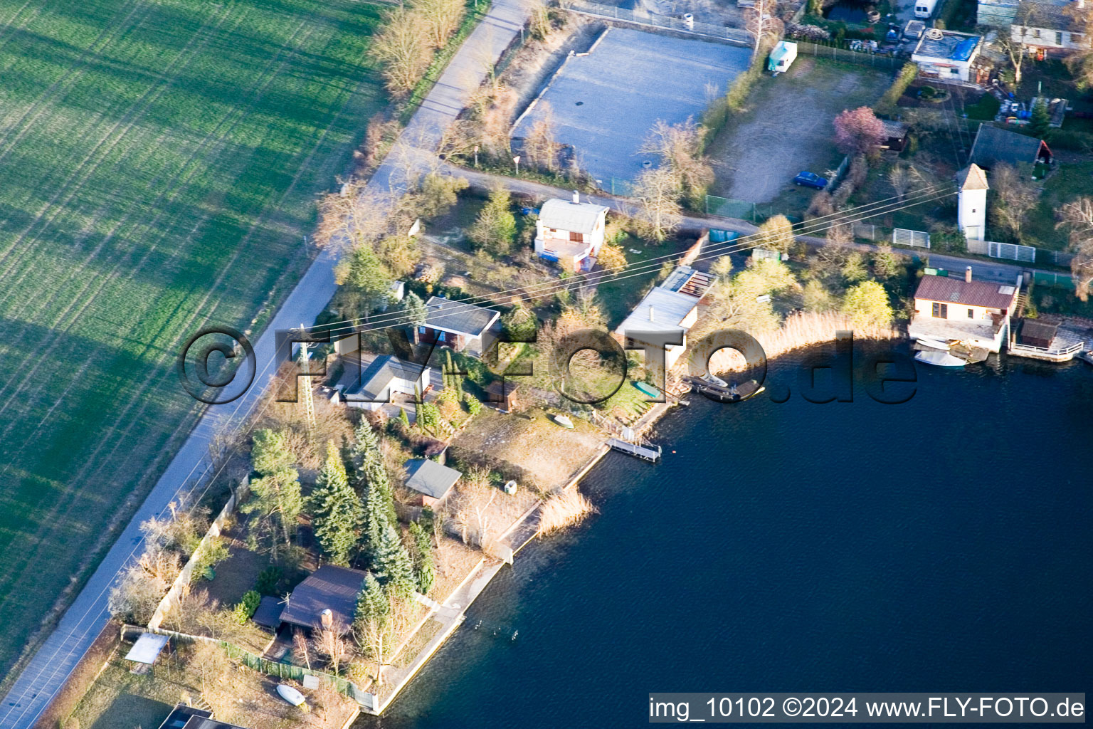 Aerial photograpy of Blue Adriatic recreation area in Altrip in the state Rhineland-Palatinate, Germany