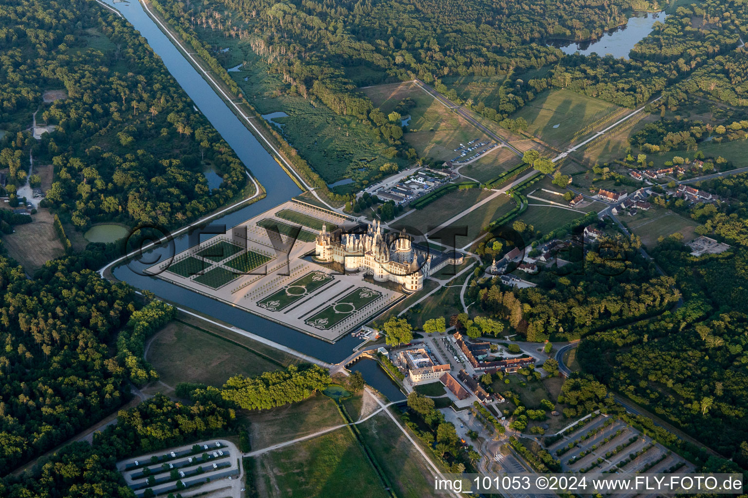 Chambord in the state Loir et Cher, France viewn from the air