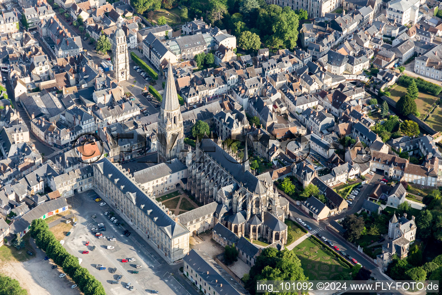 Aerial photograpy of Complex of buildings of the monastery of the Abbaye of the Trinity in Vendome in Centre-Val de Loire, France