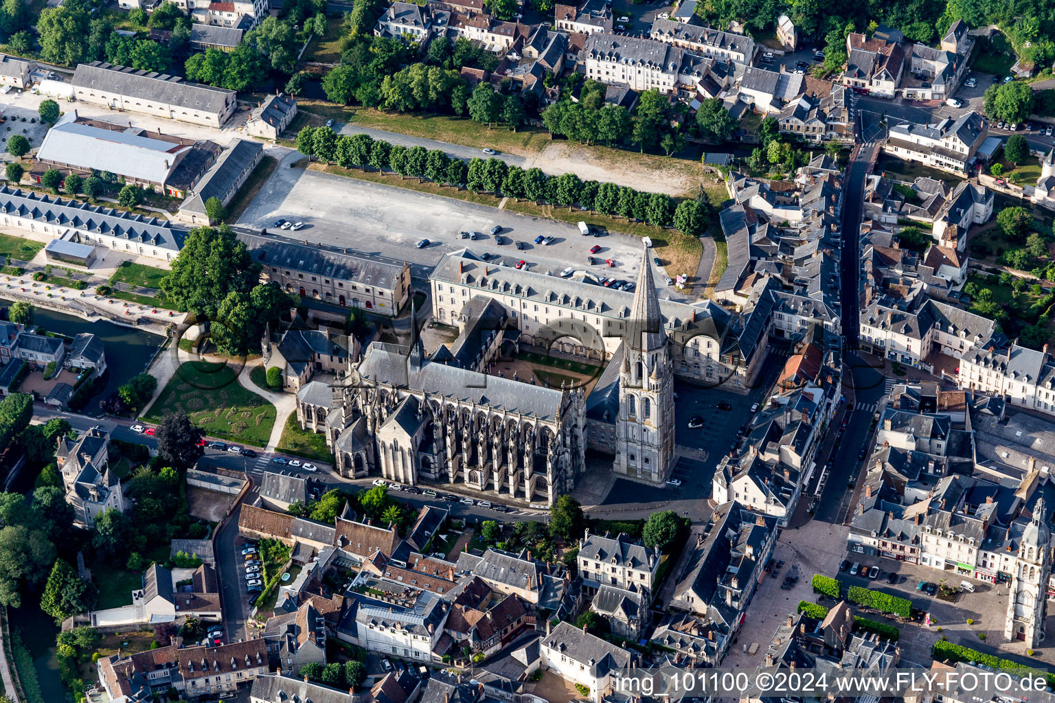 Oblique view of Complex of buildings of the monastery of the Abbaye of the Trinity in Vendome in Centre-Val de Loire, France