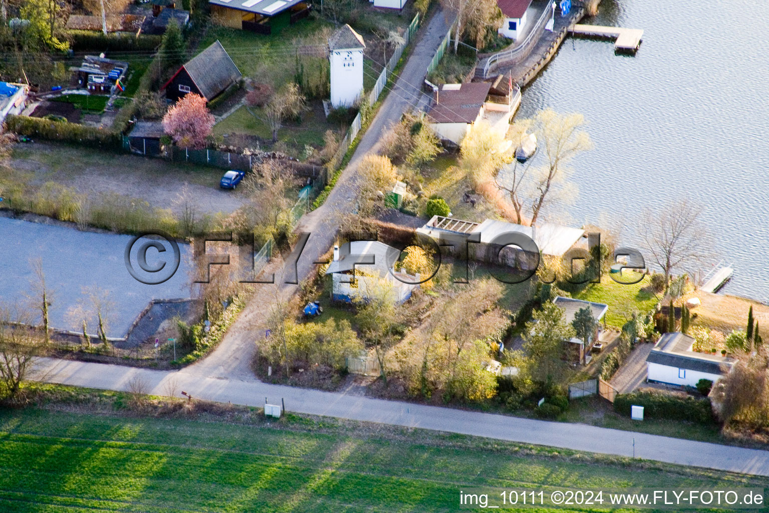 Blue Adriatic recreation area in Altrip in the state Rhineland-Palatinate, Germany from above