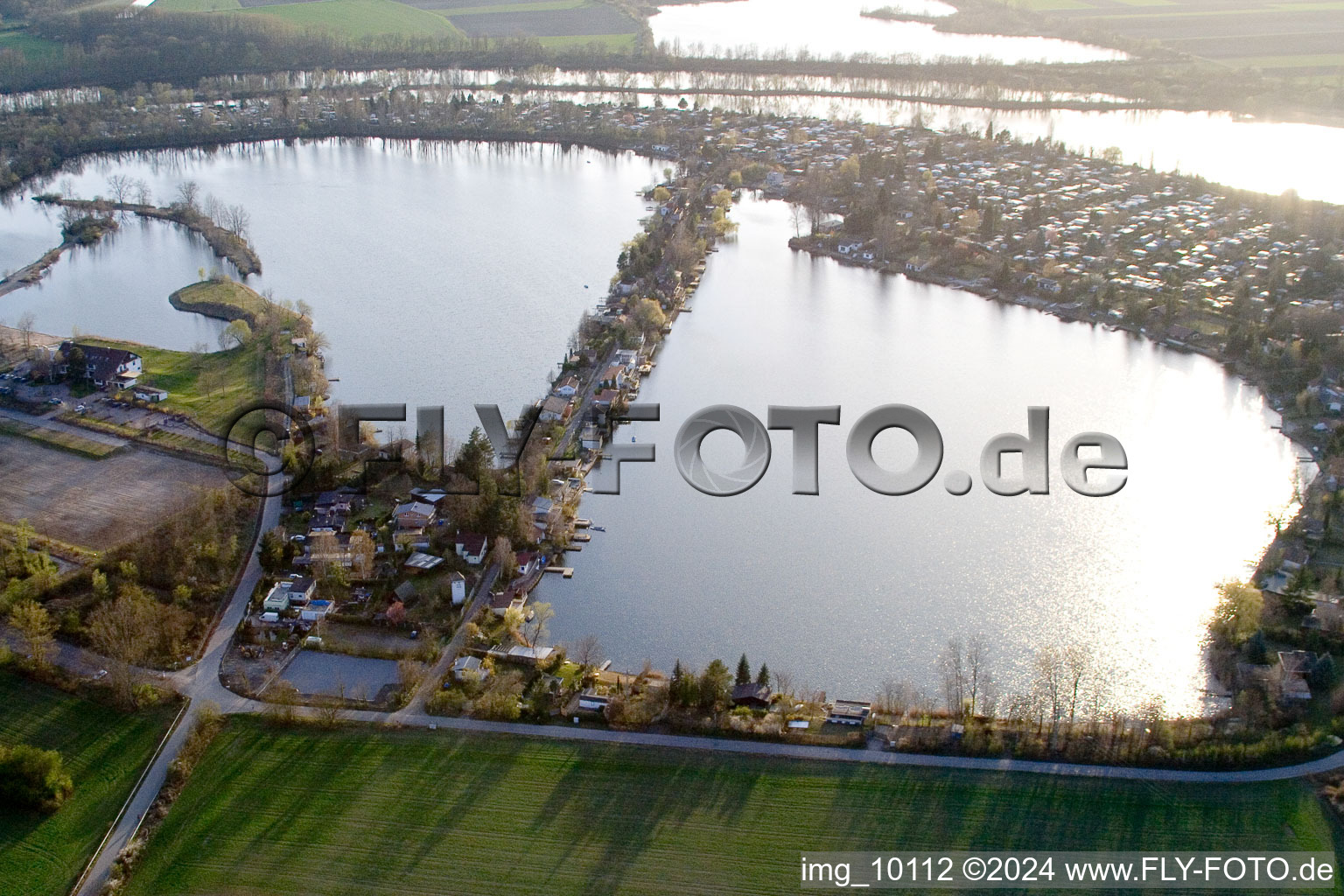 Blue Adriatic recreation area in Altrip in the state Rhineland-Palatinate, Germany out of the air