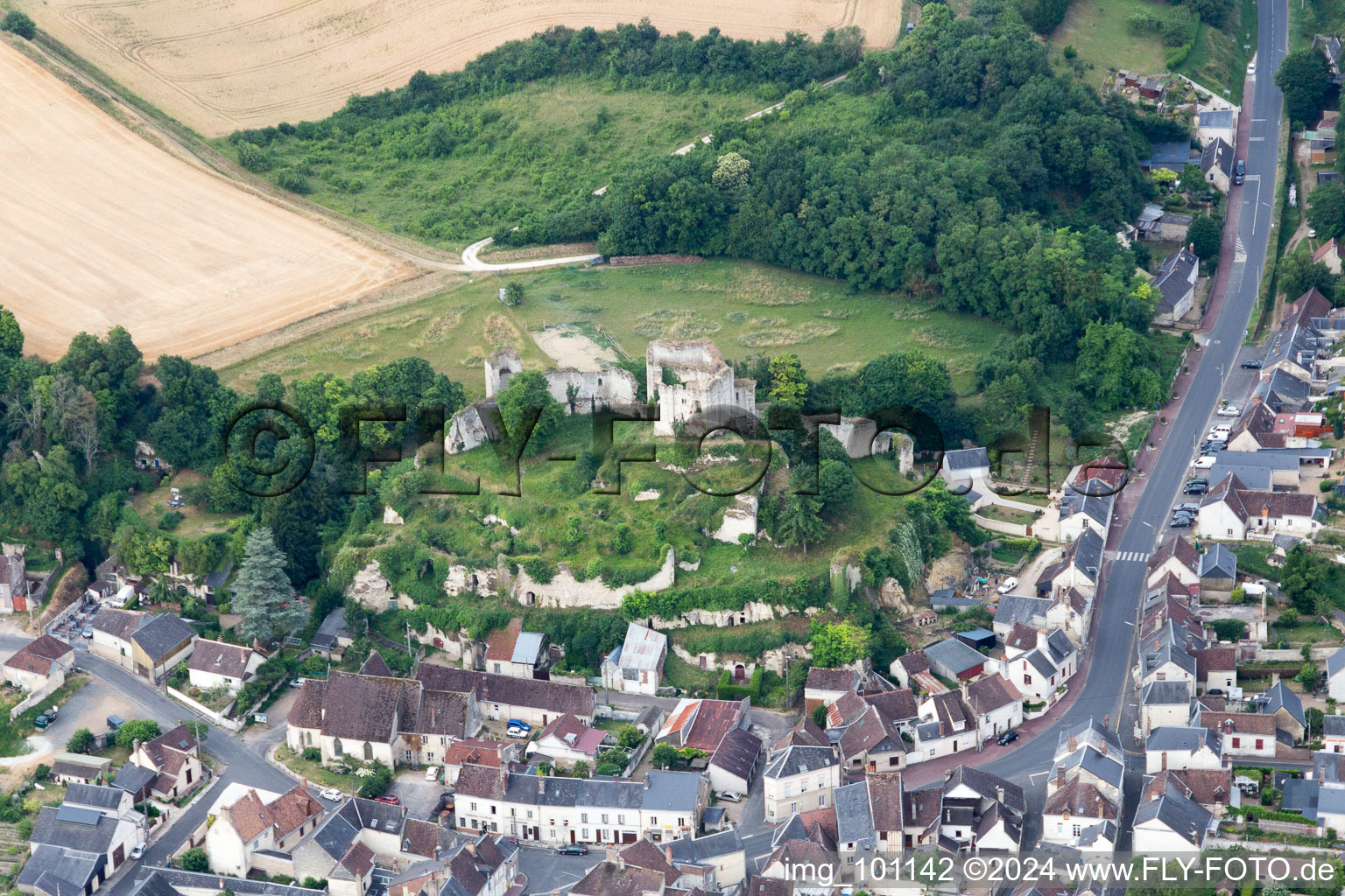 Montoire-sur-le-Loir in the state Loir et Cher, France from the plane