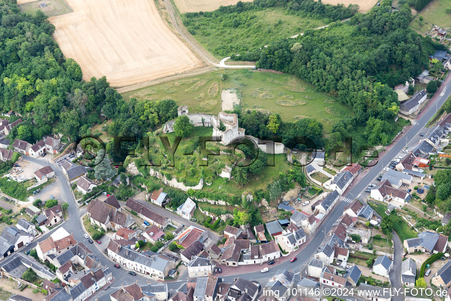 Montoire-sur-le-Loir in the state Loir et Cher, France viewn from the air