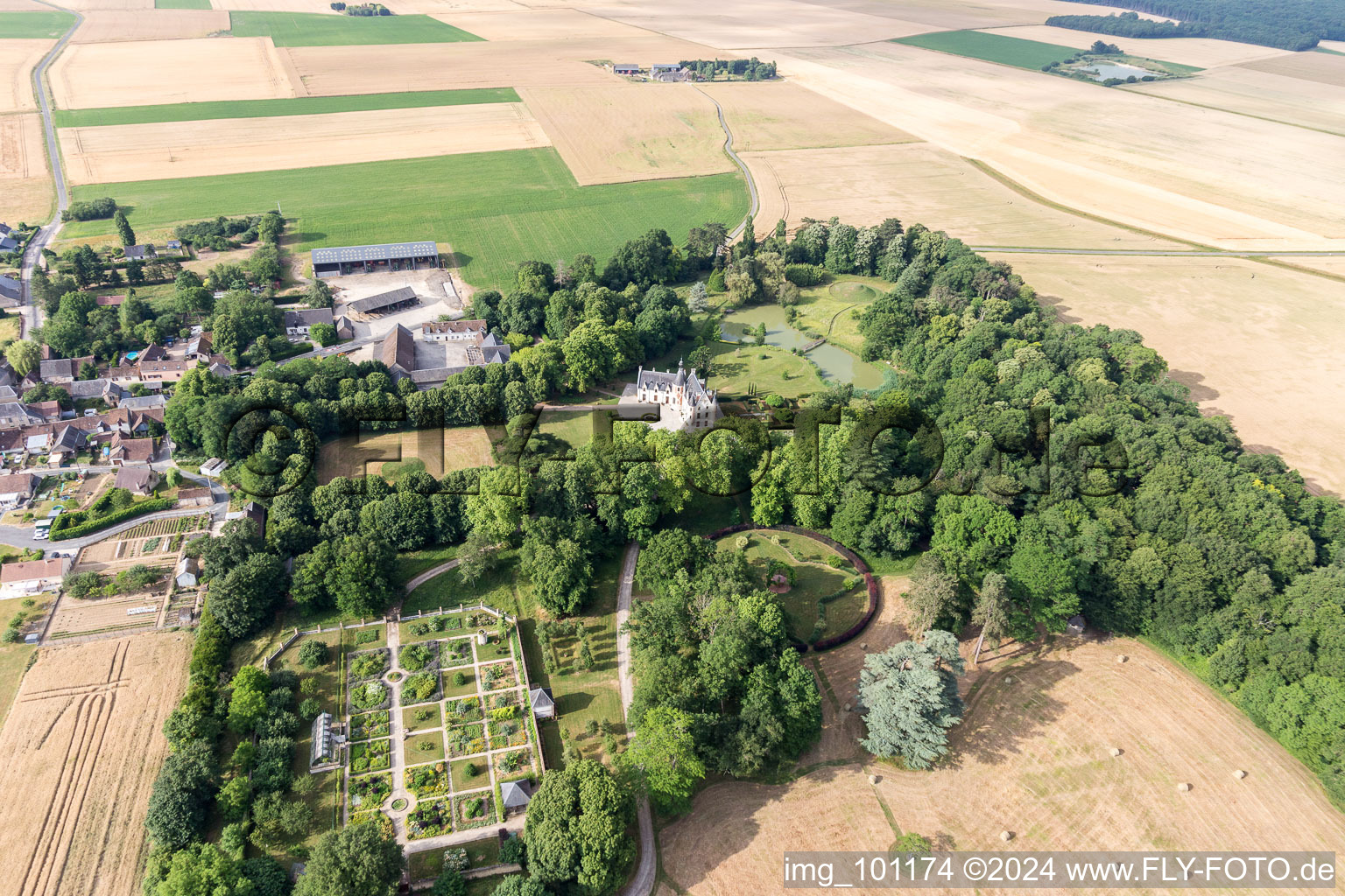 Buildings and park of the castle in Saint-Cyr-du-Gault in Centre-Val de Loire, France