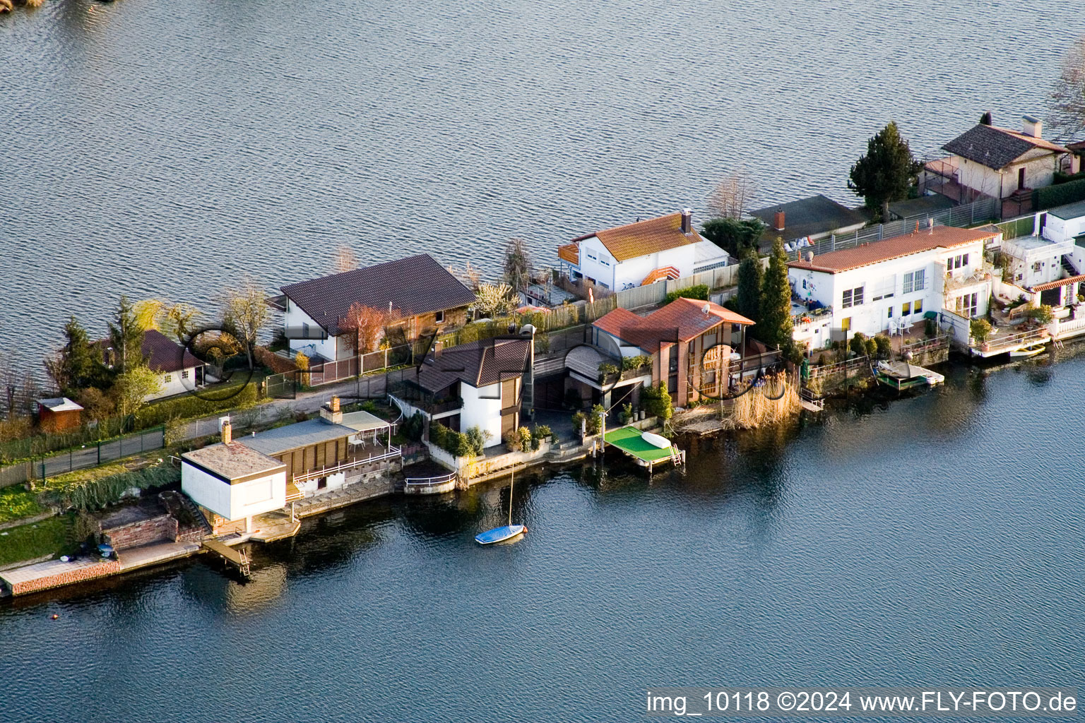 Bird's eye view of Blue Adriatic recreation area in Altrip in the state Rhineland-Palatinate, Germany