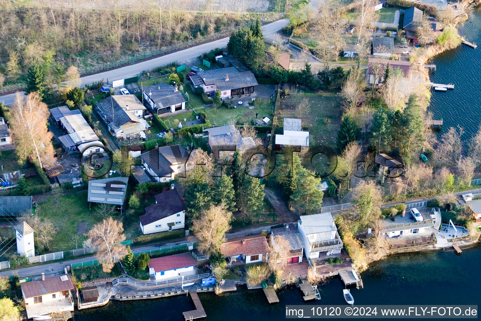 Drone recording of Blue Adriatic recreation area in Altrip in the state Rhineland-Palatinate, Germany