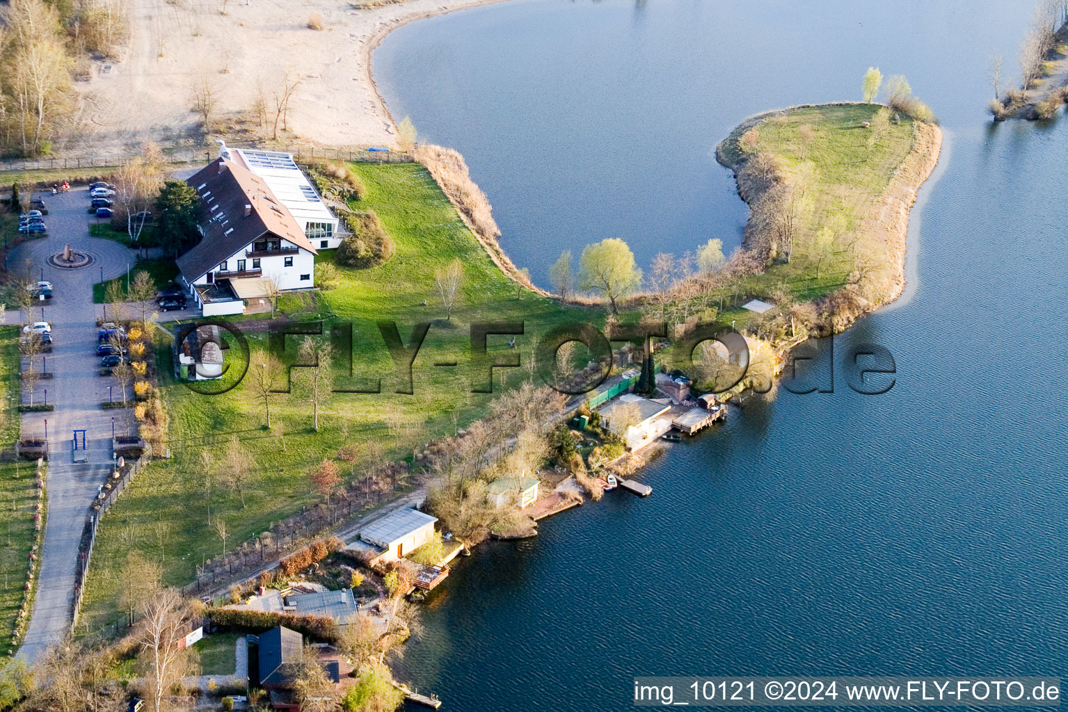 Drone image of Blue Adriatic recreation area in Altrip in the state Rhineland-Palatinate, Germany