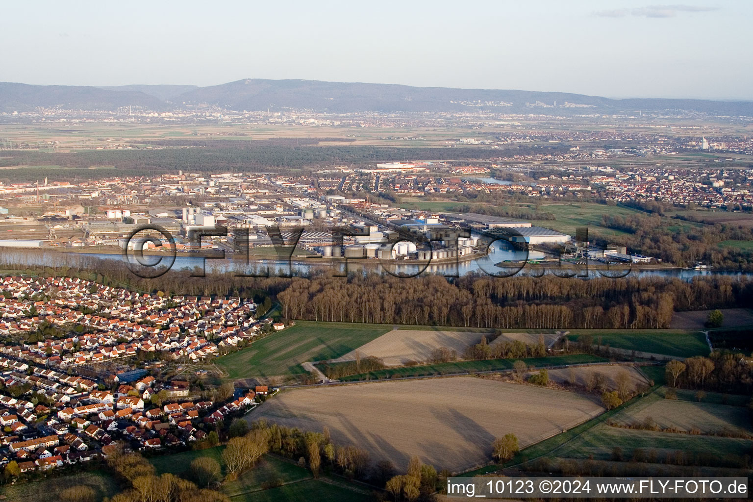 Bird's eye view of Altrip in the state Rhineland-Palatinate, Germany