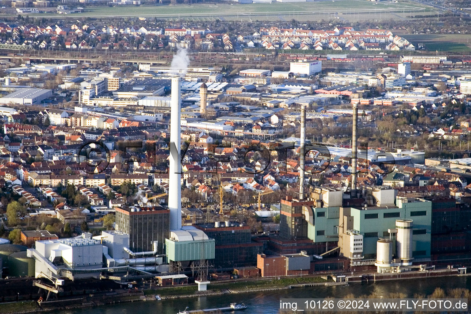 Aerial view of GKM from the south in the district Neckarau in Mannheim in the state Baden-Wuerttemberg, Germany