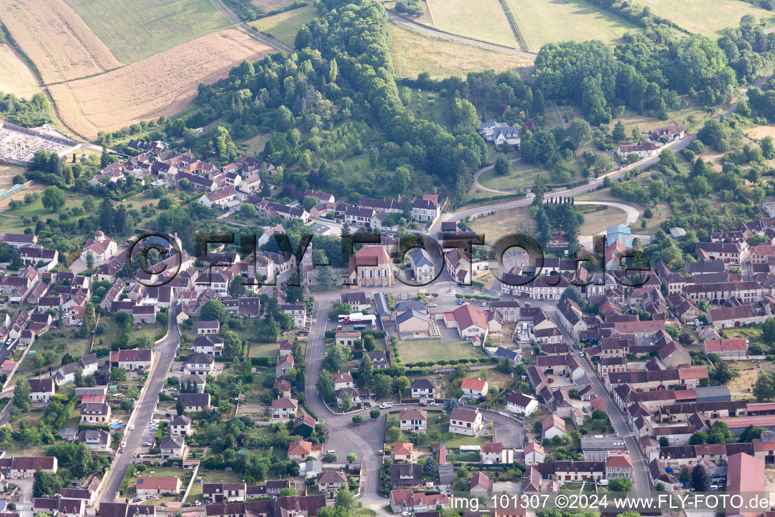 Aerial view of Bussy-en-Othe in the state Yonne, France