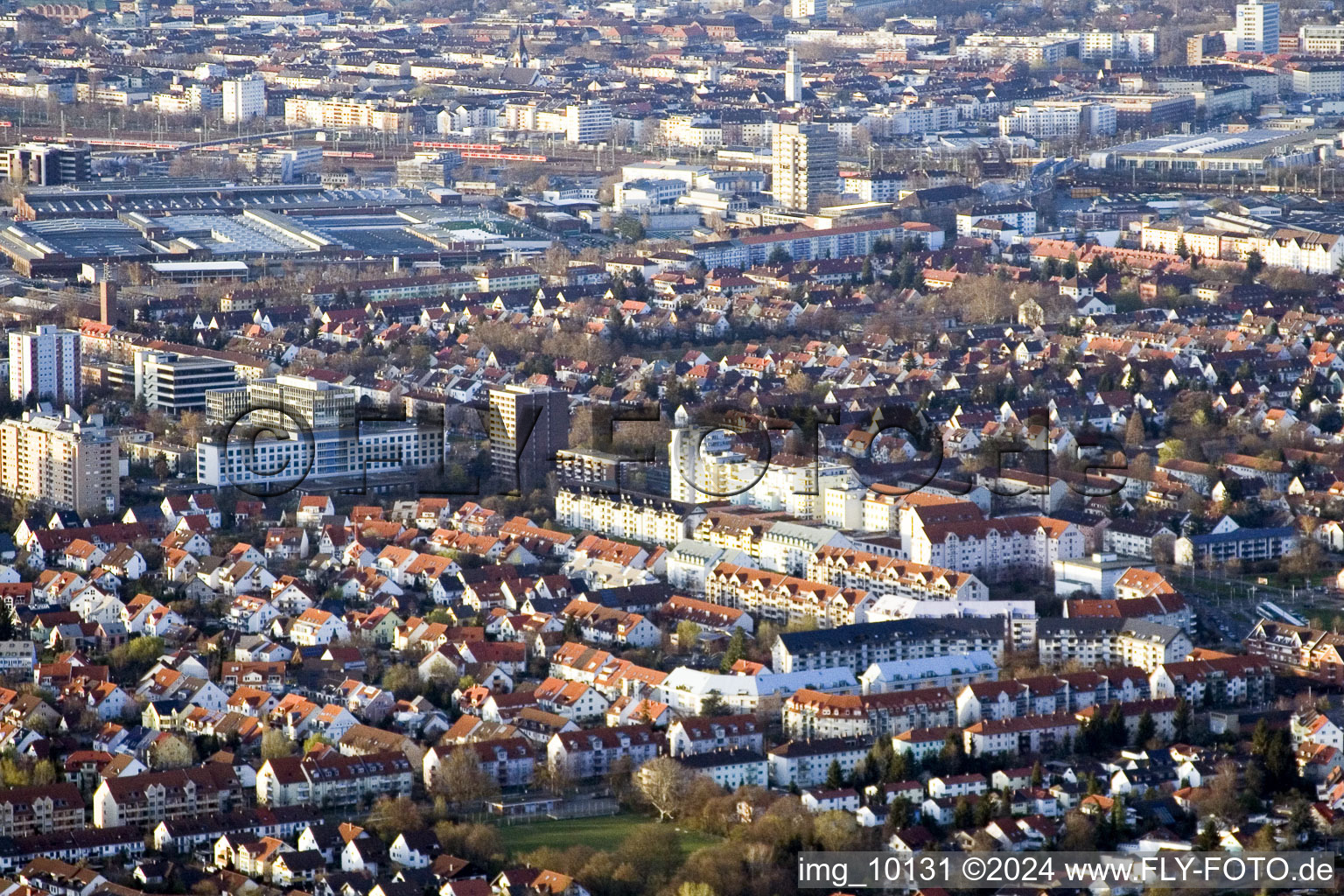 Aerial view of Almenhof from the south in the district Lindenhof in Mannheim in the state Baden-Wuerttemberg, Germany