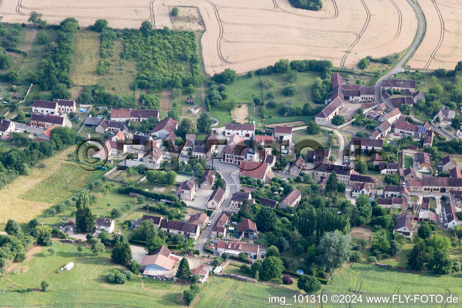 Aerial view of Paroy-en-Othe in the state Yonne, France