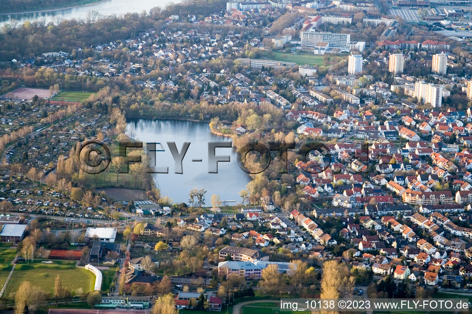 Aerial photograpy of Stollenwörthweier in the district Niederfeld in Mannheim in the state Baden-Wuerttemberg, Germany
