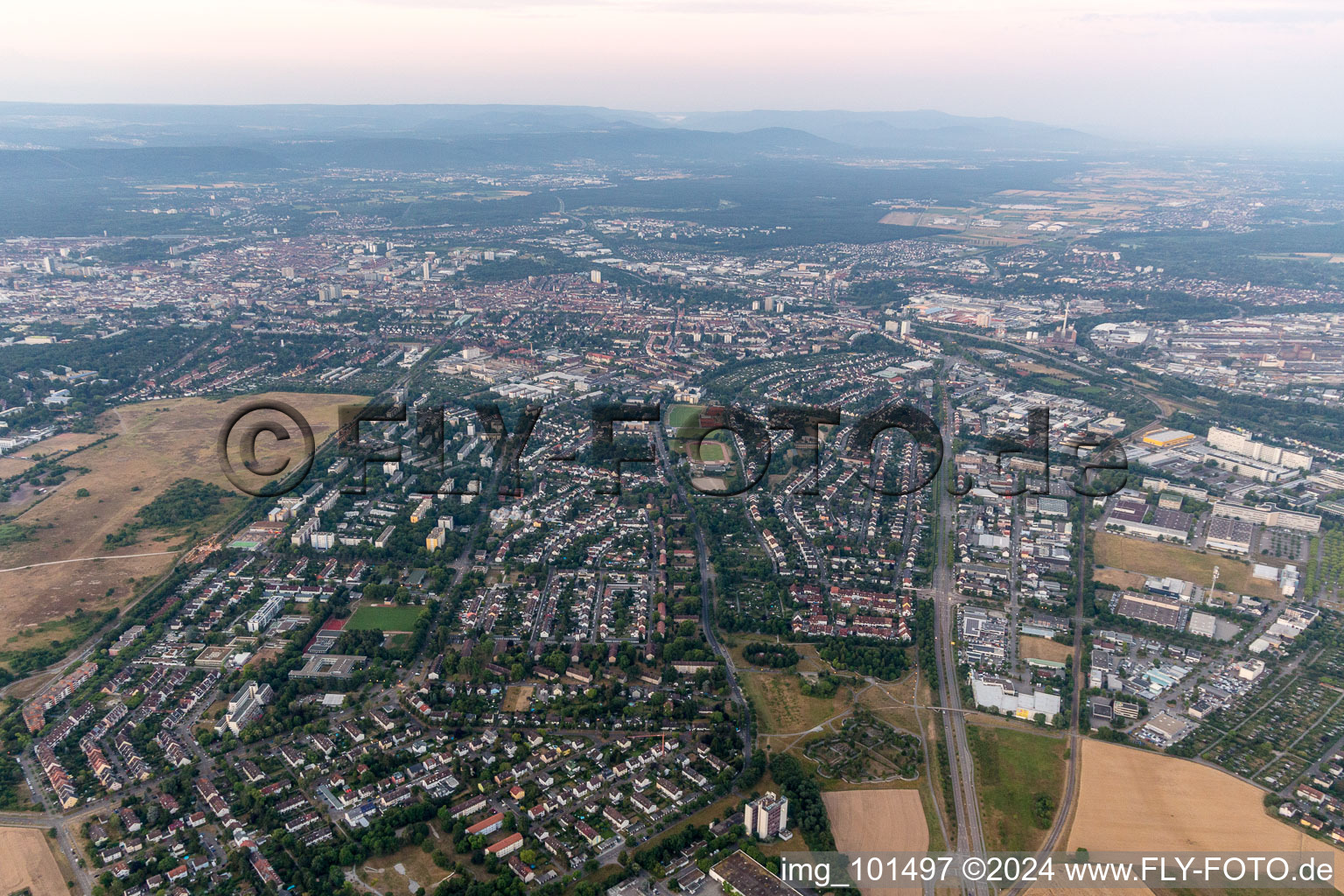 District Neureut in Karlsruhe in the state Baden-Wuerttemberg, Germany from above