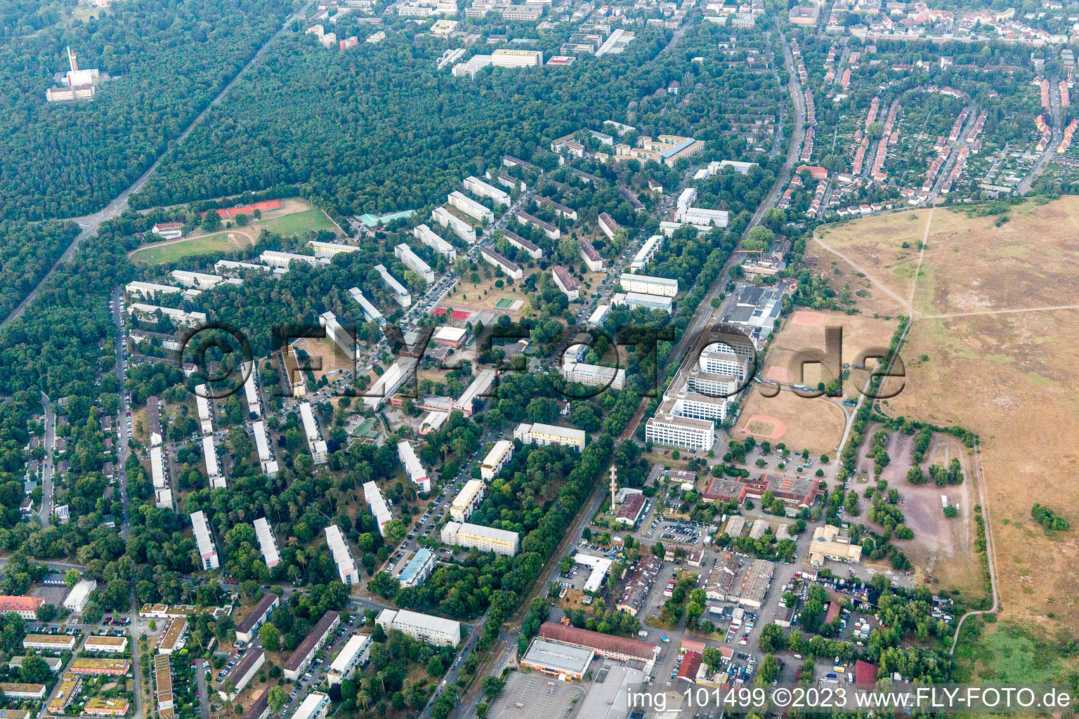 District Neureut in Karlsruhe in the state Baden-Wuerttemberg, Germany seen from above