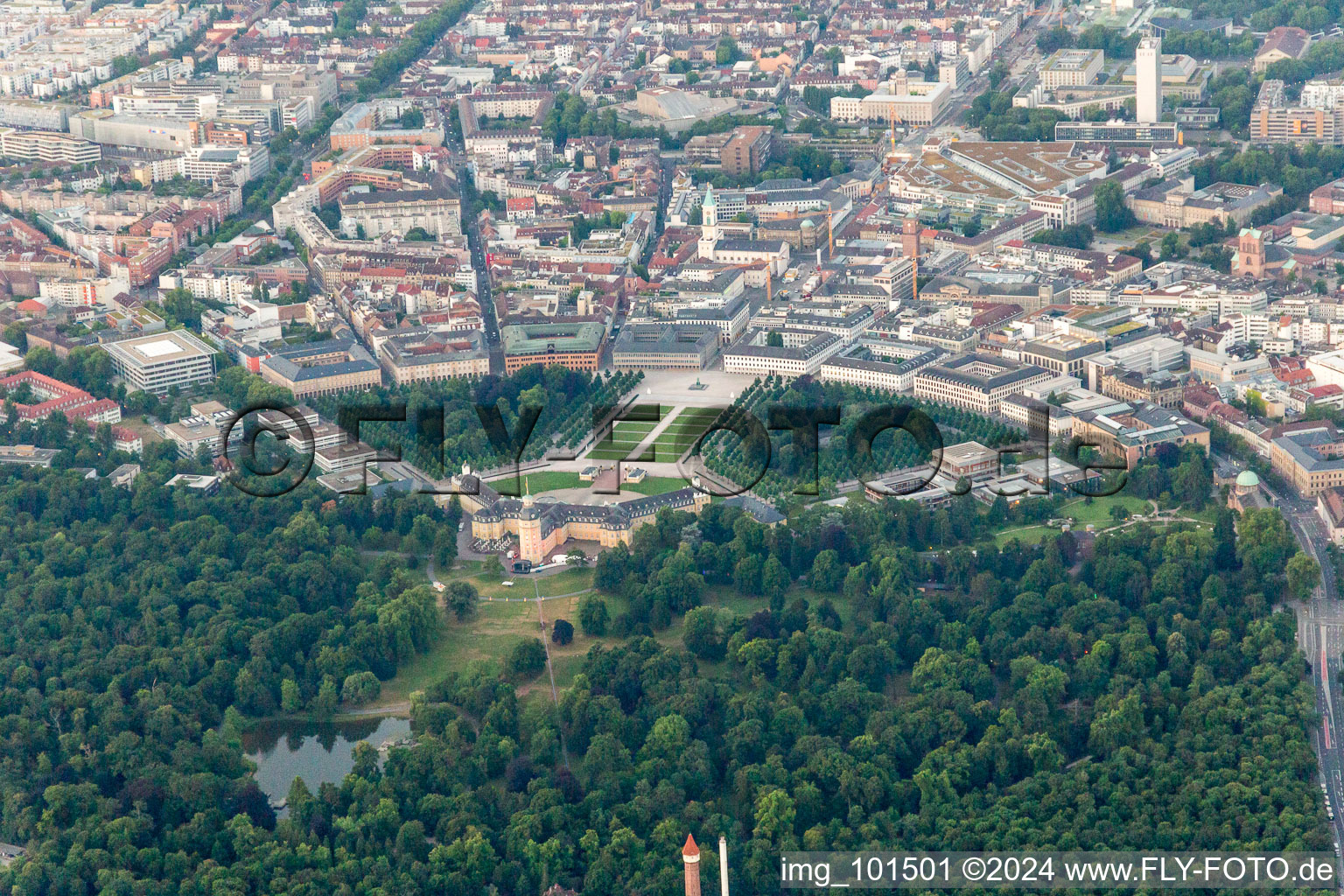 Aerial view of Castle Park in the district Innenstadt-West in Karlsruhe in the state Baden-Wuerttemberg, Germany