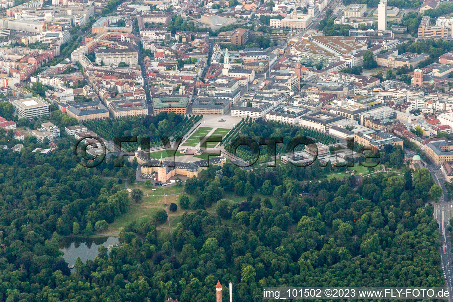 Aerial photograpy of Castle park in the district Innenstadt-West in Karlsruhe in the state Baden-Wuerttemberg, Germany