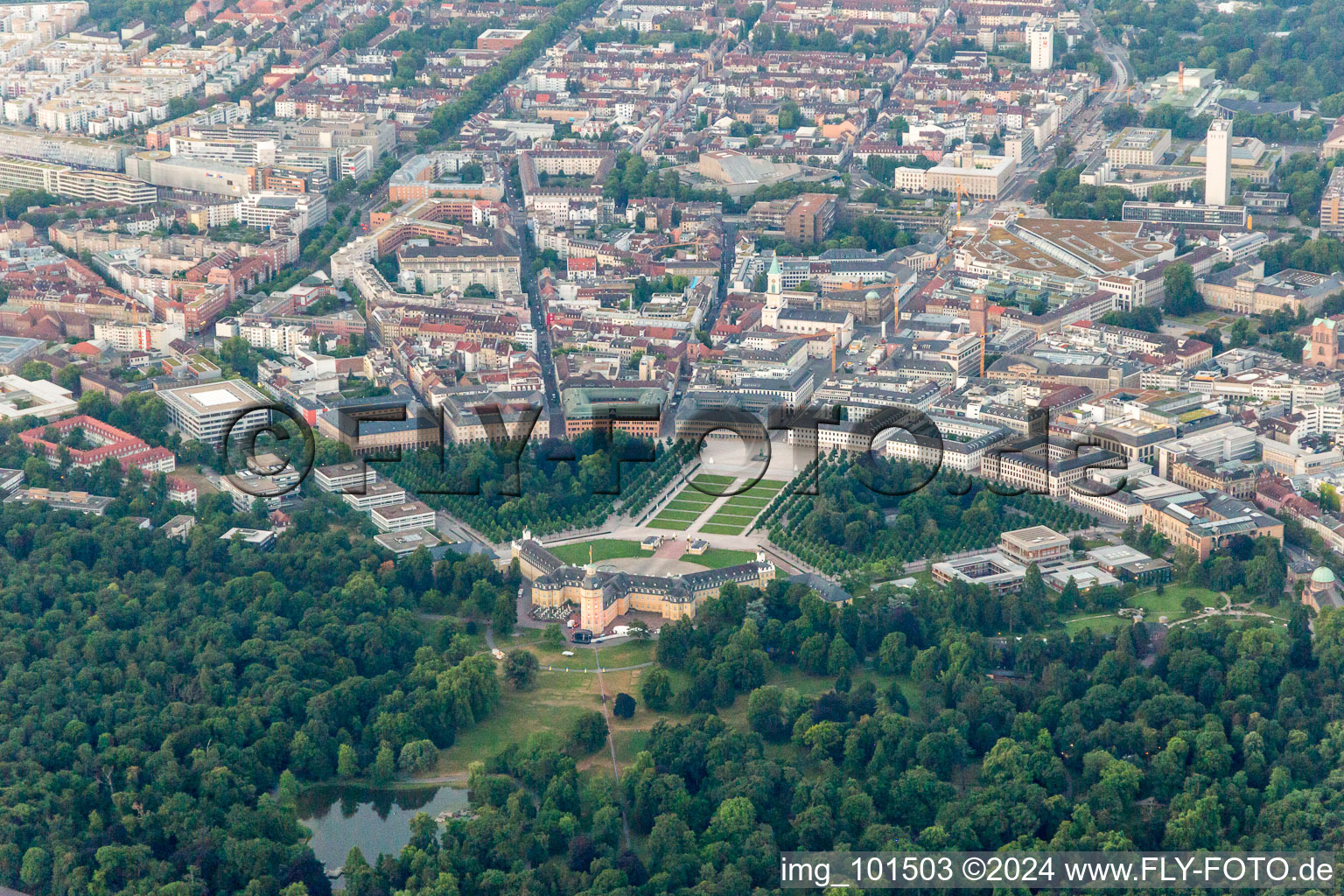 Oblique view of Castle Park in the district Innenstadt-West in Karlsruhe in the state Baden-Wuerttemberg, Germany