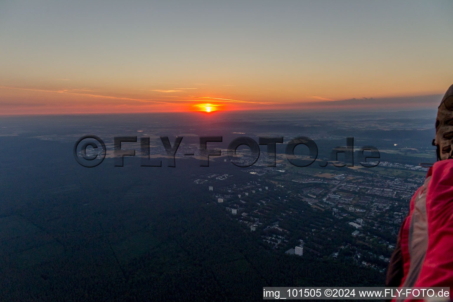 Sunrise in the district Waldstadt in Karlsruhe in the state Baden-Wuerttemberg, Germany