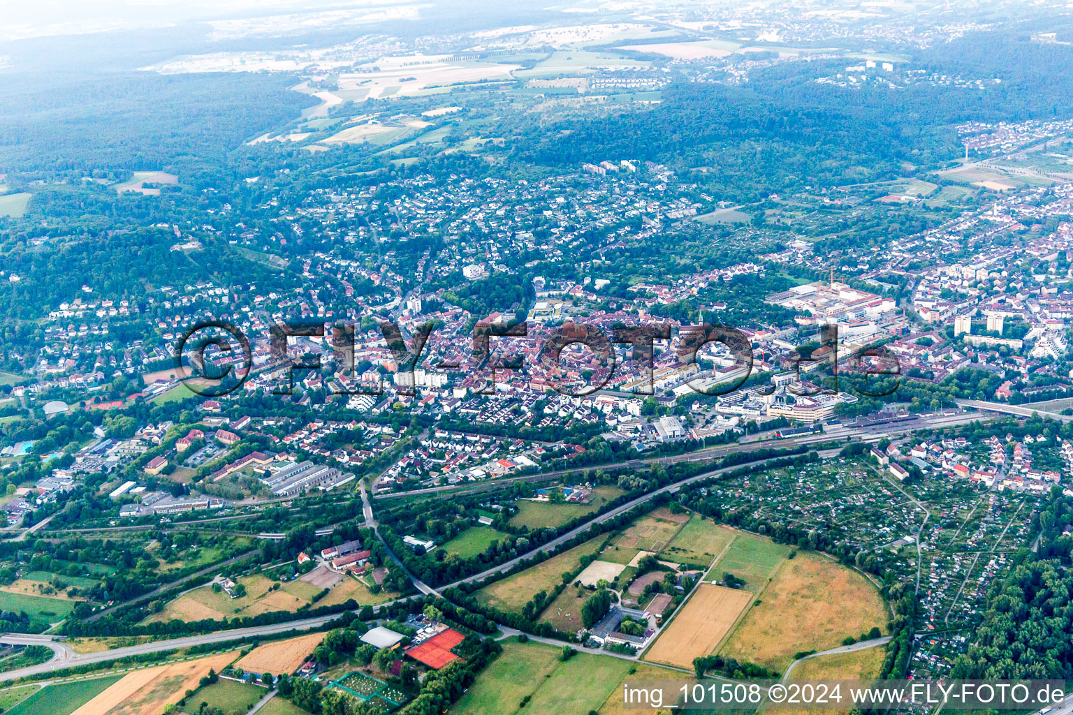 Drone recording of District Grötzingen in Karlsruhe in the state Baden-Wuerttemberg, Germany