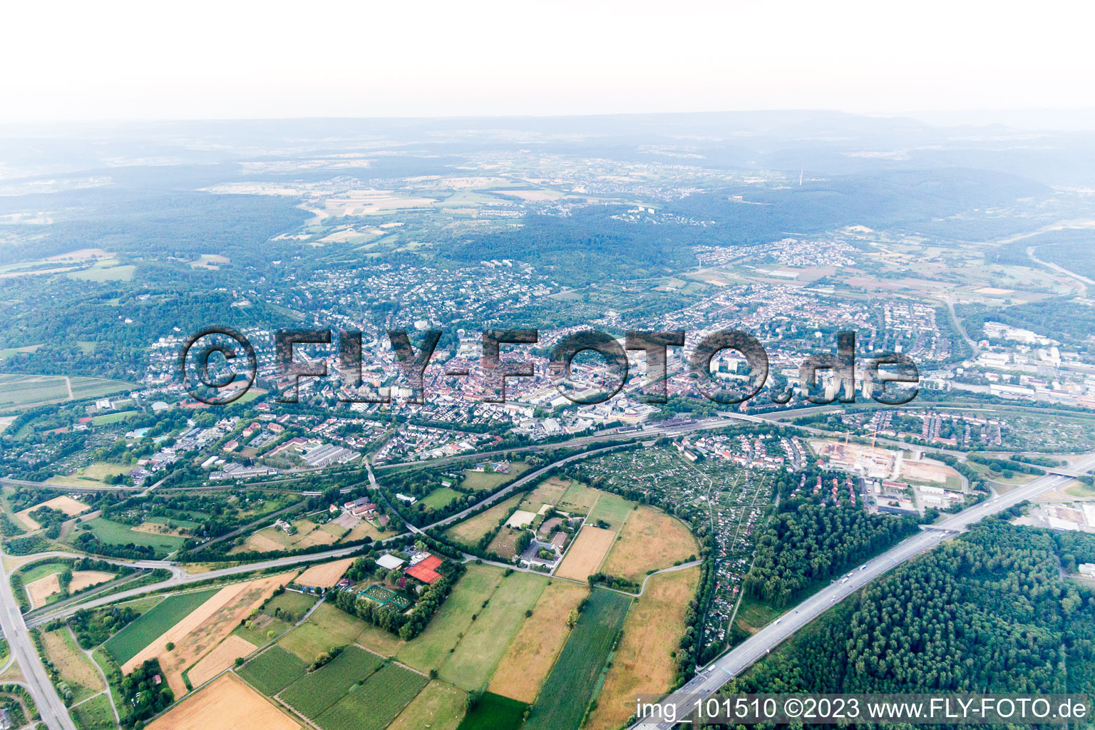 District Grötzingen in Karlsruhe in the state Baden-Wuerttemberg, Germany from the drone perspective